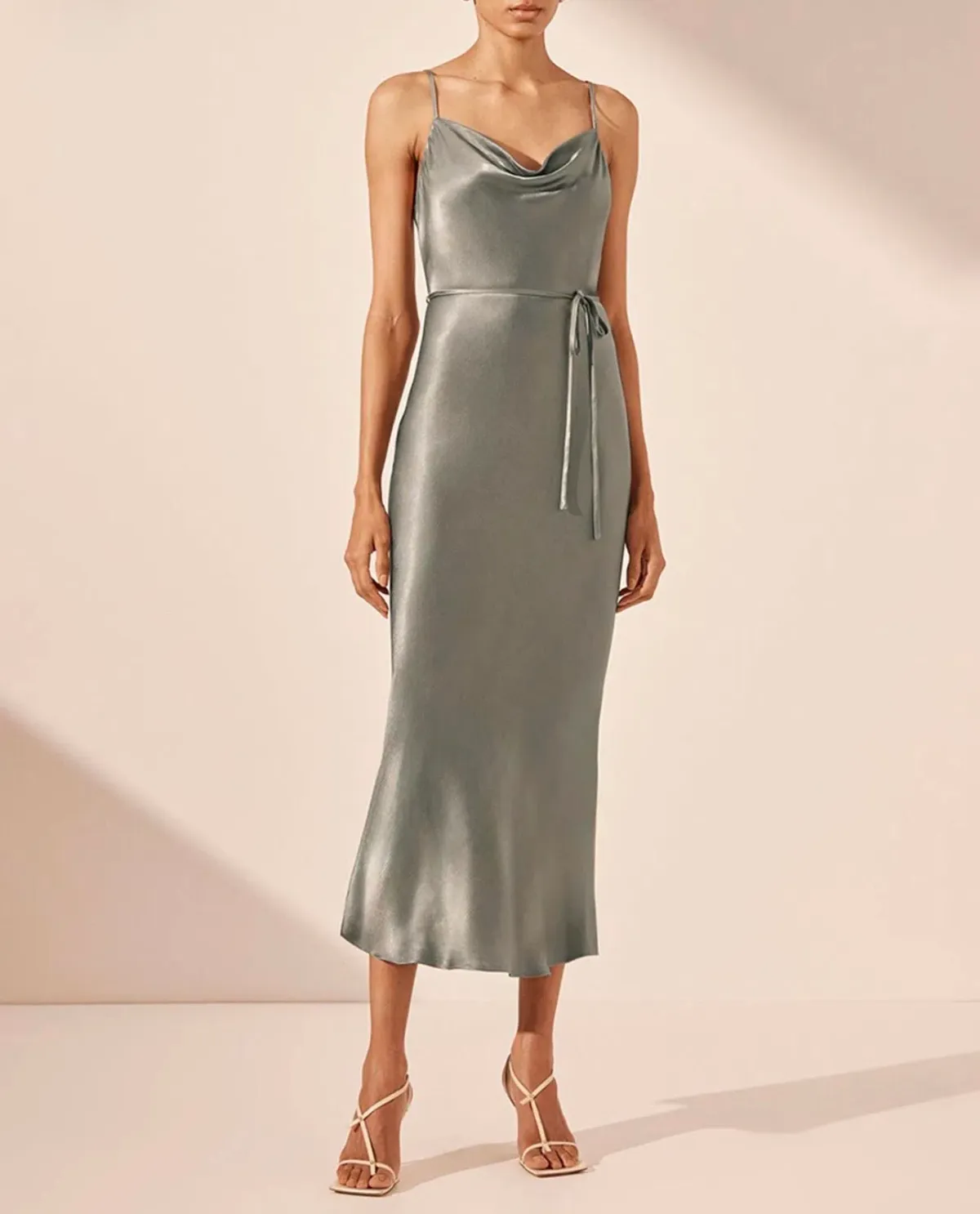 Shona Joy La Lune Bias Cowl Midi Dress - Olive - Size 10 for rent on The Volte - main image