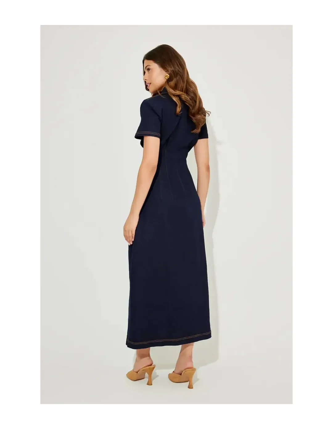 Odd Muse Ultimate Muse Denim Collared Midi Dress Size S Blue for rent on The Volte - main image