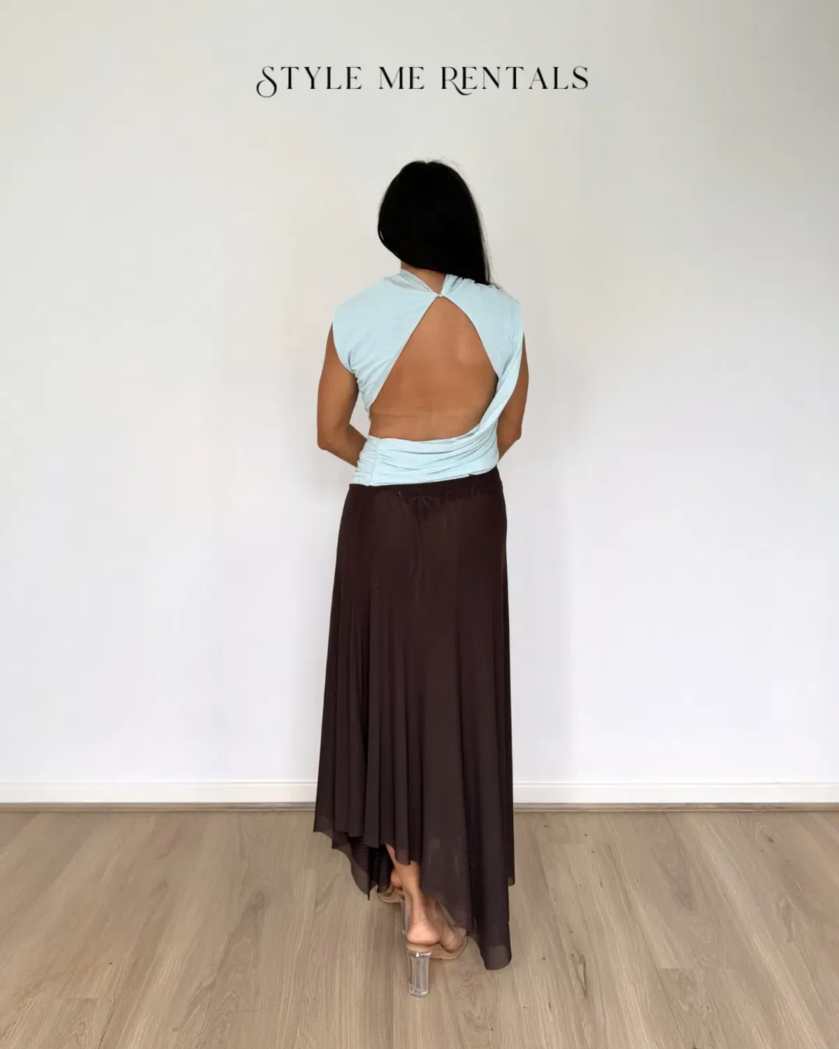 Bec and Bridge Conni Asym Midi Dress Artic Blue and Dark Choc Size 10 - Image 5