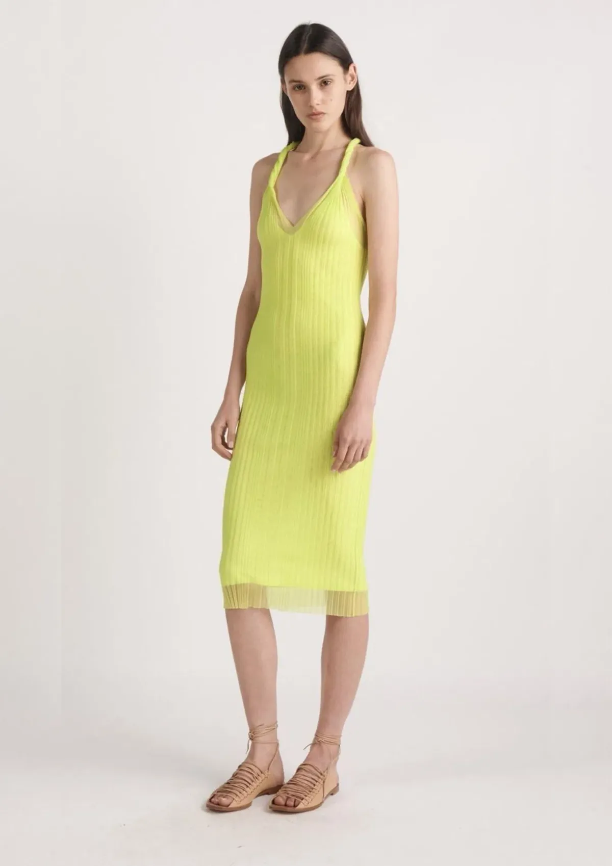 Dion Lee Sheer Pleat Twist Tank Midi Dress Zest Yellow Size 4 - Image 1