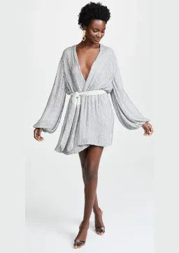Retrofete Gabrielle Sequin Wrap Mini Dress Silver Size AU 4 for rent on The Volte - image 1