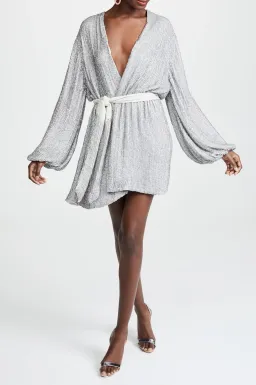 Retrofete Gabrielle Sequin Wrap Mini Dress Silver Size AU 4 for rent on The Volte - image 5