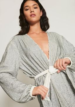Retrofete Gabrielle Sequin Wrap Mini Dress Silver Size AU 4 for rent on The Volte - image 4