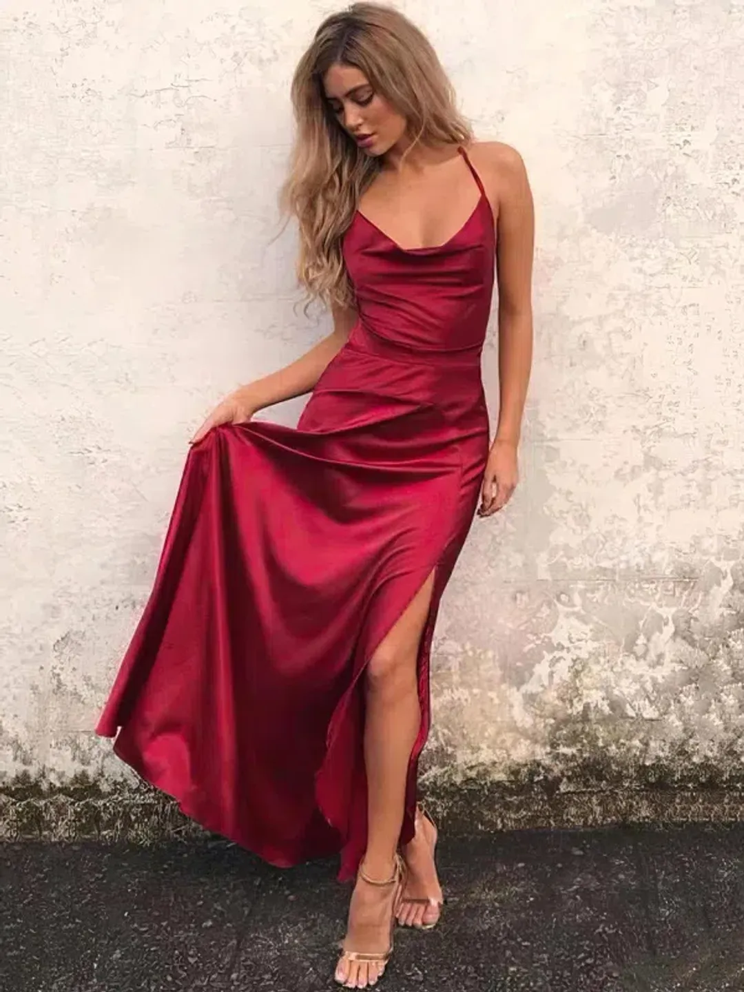 Rat & Boa Cowl Neck Satin Dress Red Size 4 for rent on The Volte - main image