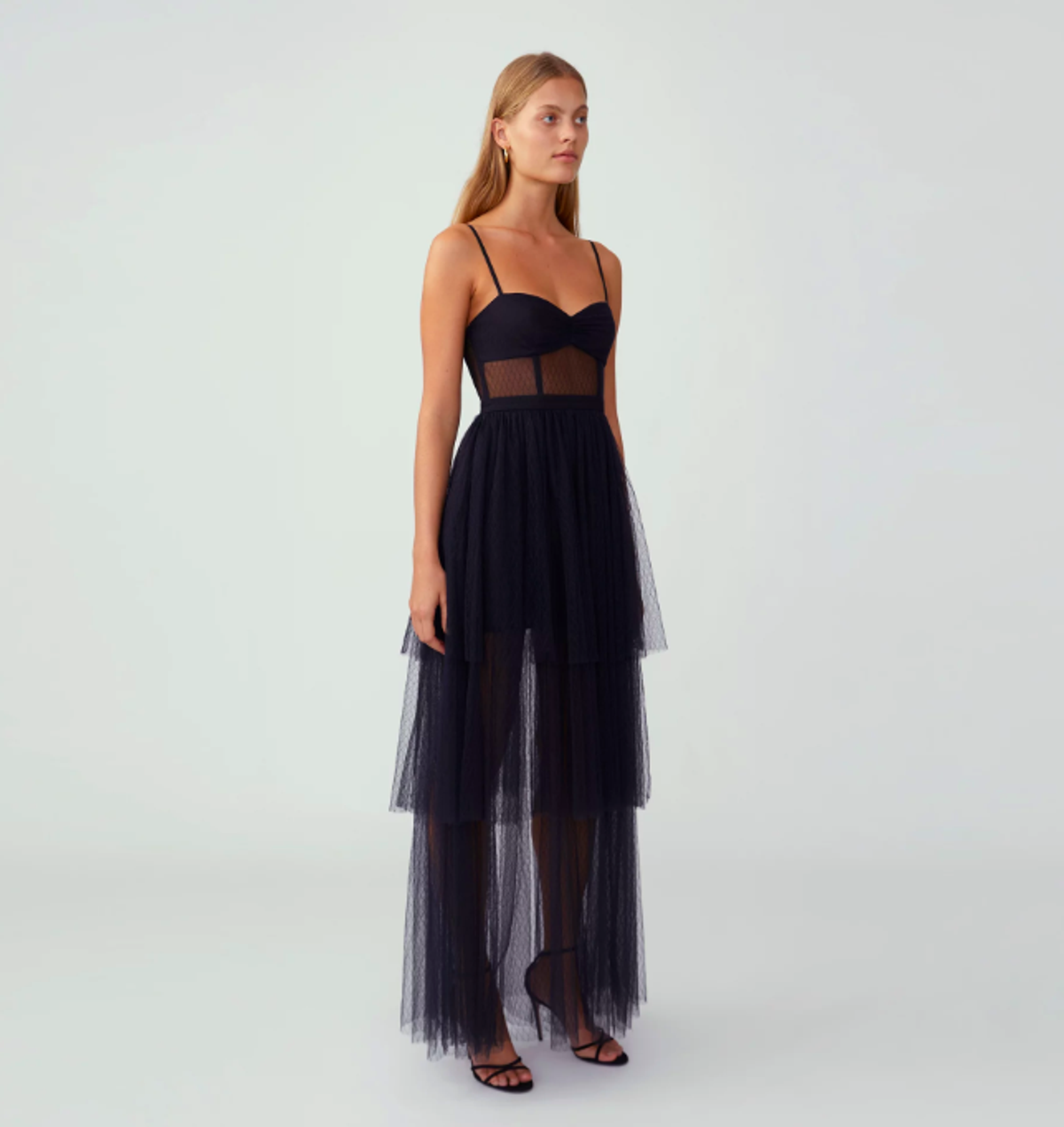 Fame and Partners, Black Corset Tiered Gown - Image 2