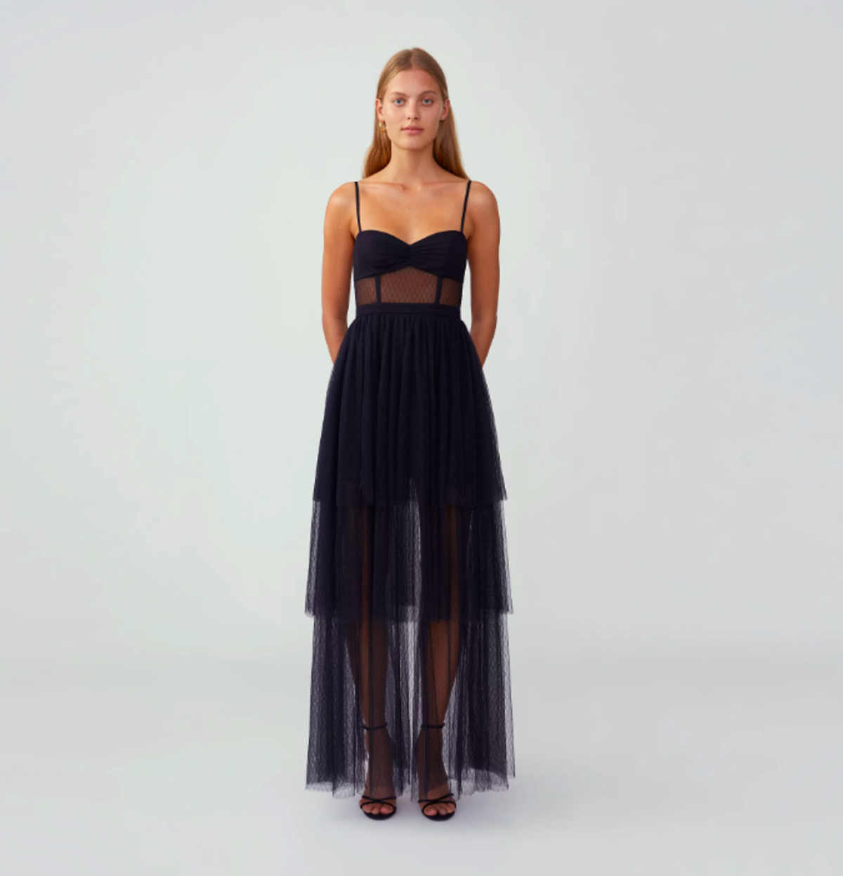 Fame and Partners, Black Corset Tiered Gown for rent on The Volte - main image