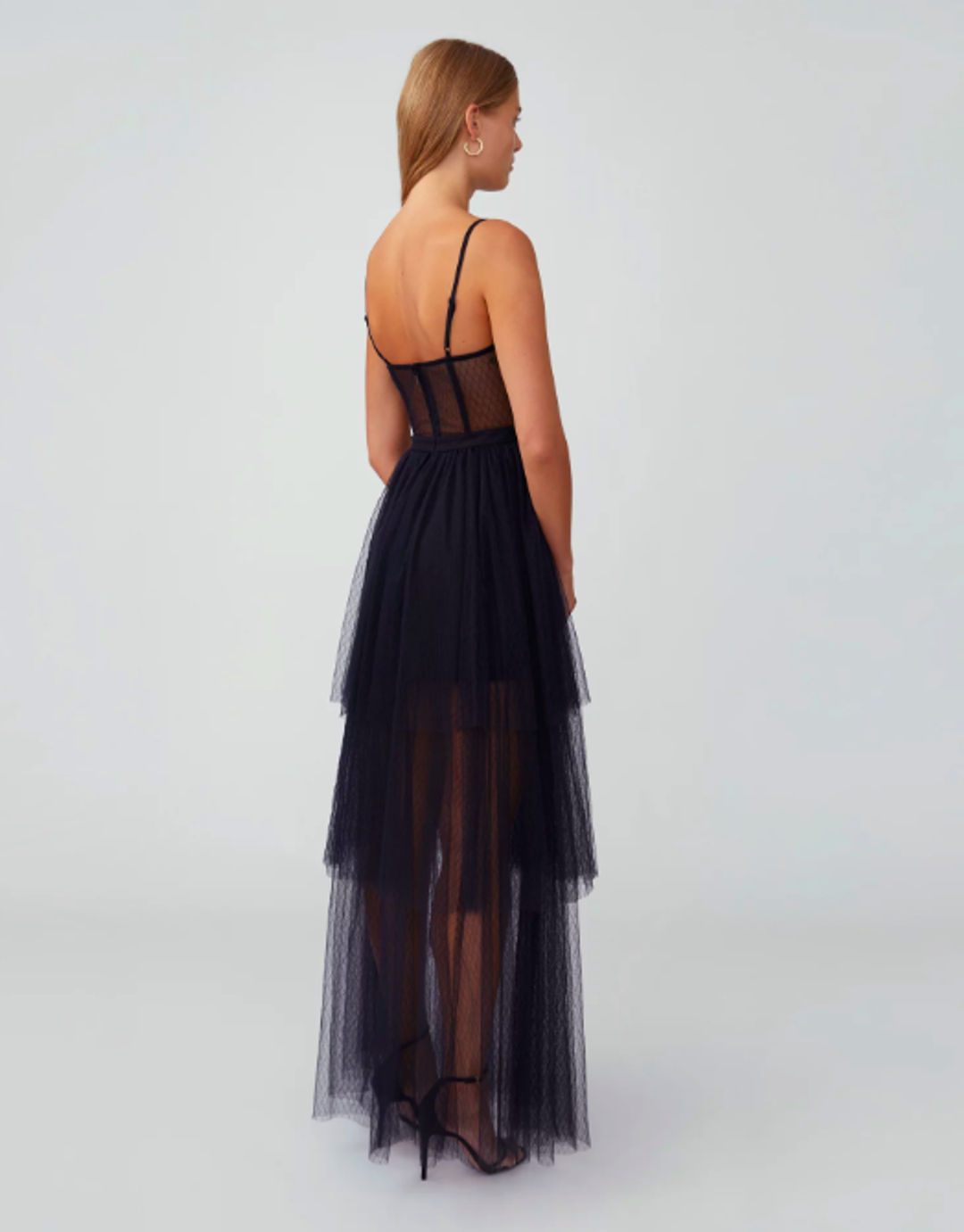 Fame and Partners, Black Corset Tiered Gown for rent on The Volte - main image