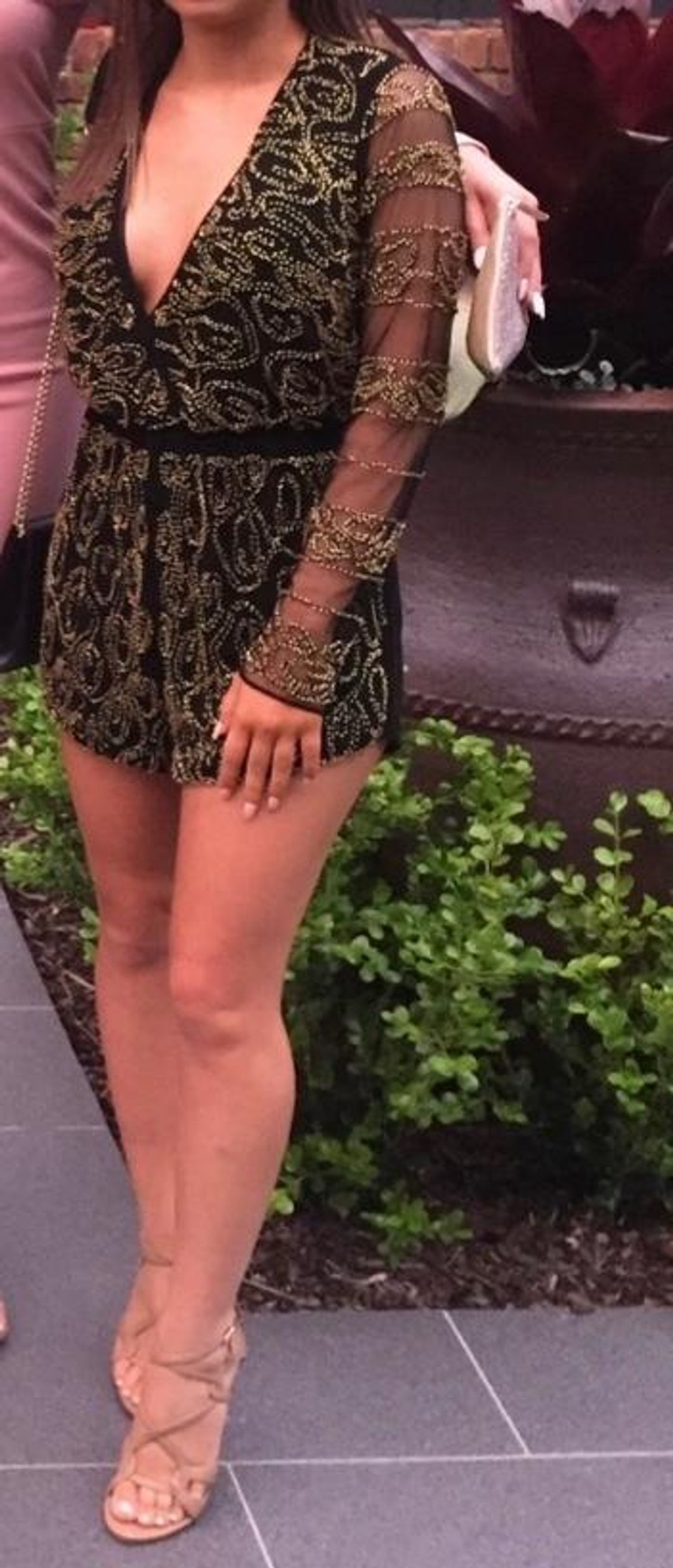 Eliya the Label Petrani Beaded Playsuit Black Size 6 for rent on The Volte - main image