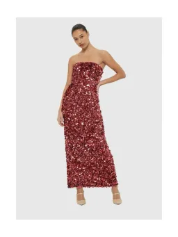 đź‘ Leo Lin Rayna Sequin Bustier Maxi Dress - Size 12 - Mulberry / Red Wine / Burgundy Strapless Formal Gown đź‘ for rent on The Volte - image 3