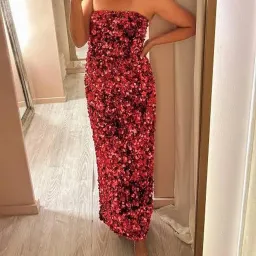 đź‘ Leo Lin Rayna Sequin Bustier Maxi Dress - Size 12 - Mulberry / Red Wine / Burgundy Strapless Formal Gown đź‘ for rent on The Volte - image 5