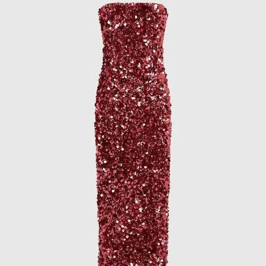 đź‘ Leo Lin Rayna Sequin Bustier Maxi Dress - Size 12 - Mulberry / Red Wine / Burgundy Strapless Formal Gown đź‘ for rent on The Volte - main image