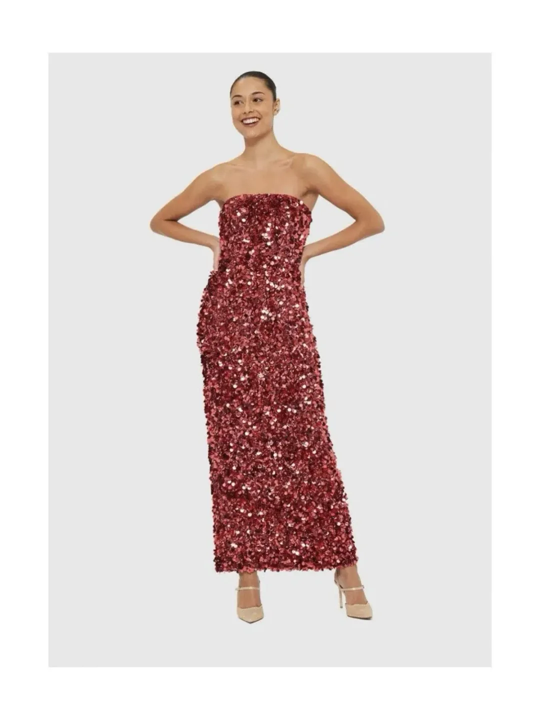 đź‘ Leo Lin Rayna Sequin Bustier Maxi Dress - Size 12 - Mulberry / Red Wine / Burgundy Strapless Formal Gown đź‘ for rent on The Volte - main image