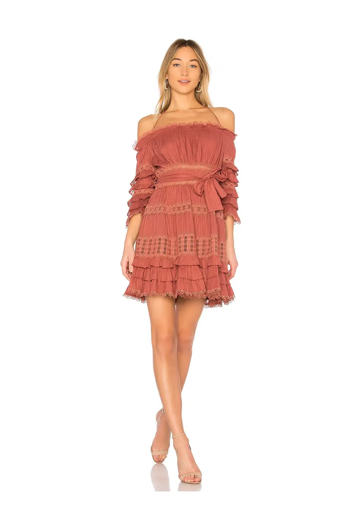 Zimmermann Corsair Frill Tier Dress in Vintage Rose Size 2/AU 12 for rent on The Volte - main image