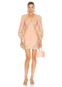 Zimmermann Zinnia Scallop Mini Dress in Coral Floral Size 0 (AU 8) for rent on The Volte - image 1