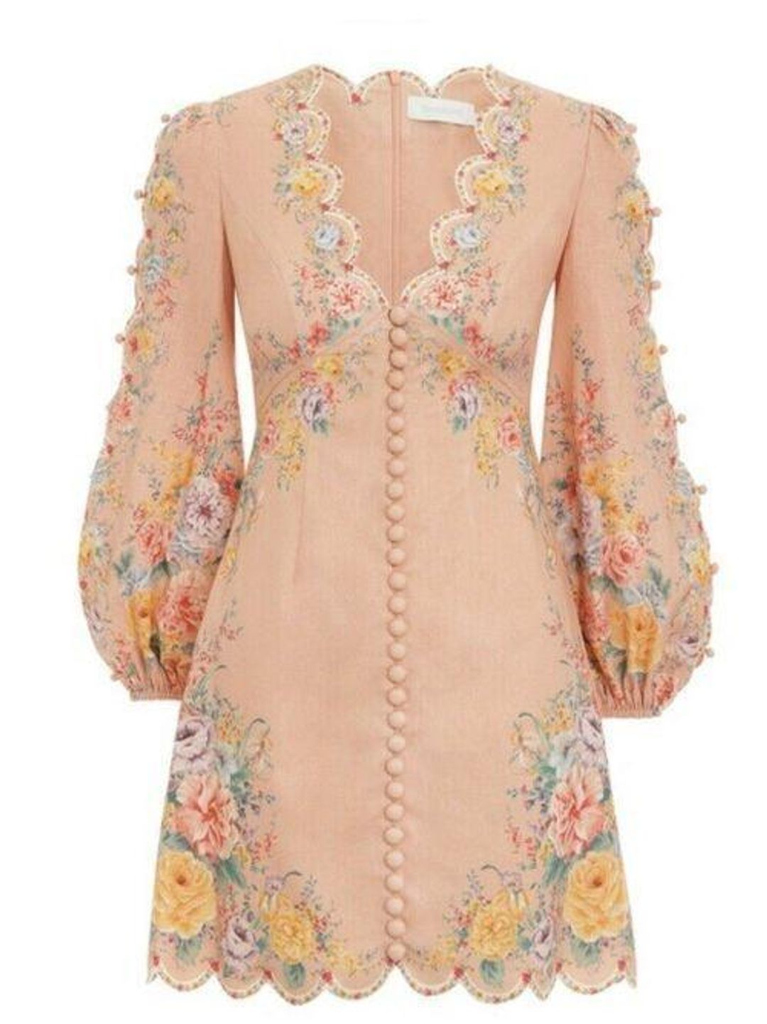 Zimmermann Zinnia Scallop Mini Dress in Coral Floral Size 0 (AU 8) for rent on The Volte - main image
