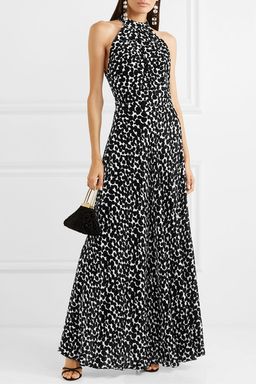 Raquel Diniz - Giovanna printed velvet halterneck gown in Black/white, Size 6 for rent on The Volte - image 1