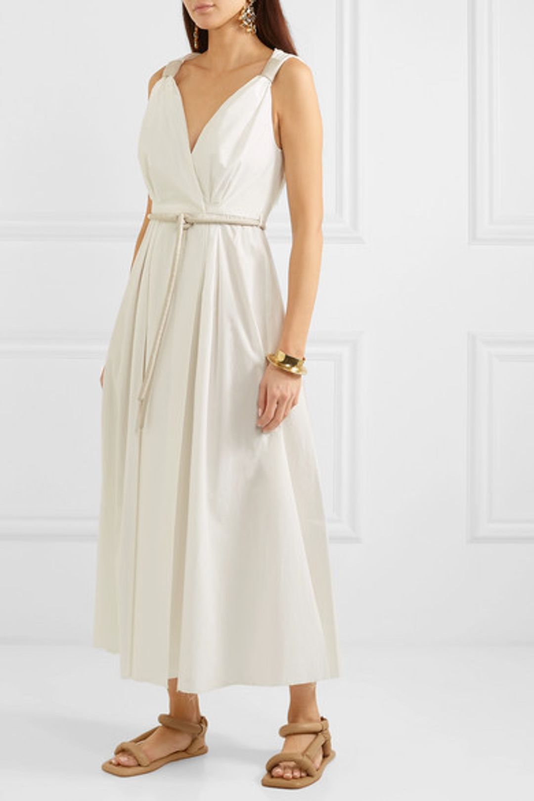 Nanushka - Lilith vegan leather-trimmed cotton-poplin maxi dress in White (size 8) NEVER WORN! for rent on The Volte - main image