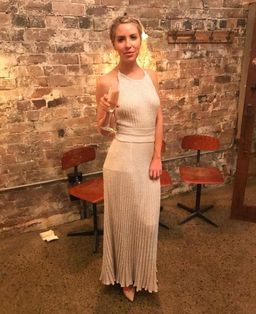 Scanlan Theodore Calypso Tinsel Halter Gown Pale Grey Size S / Au 8 for rent on The Volte - image 4