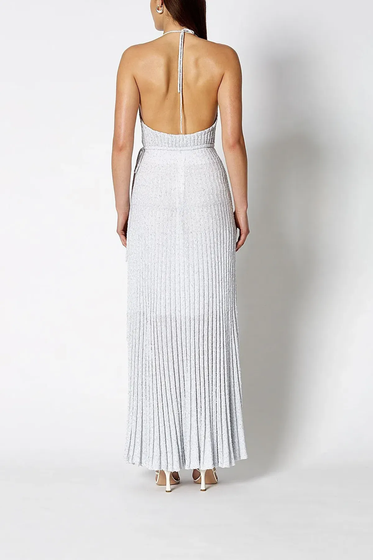 Scanlan Theodore Calypso Tinsel Halter Gown Pale Grey Size S / Au 8 - Image 3