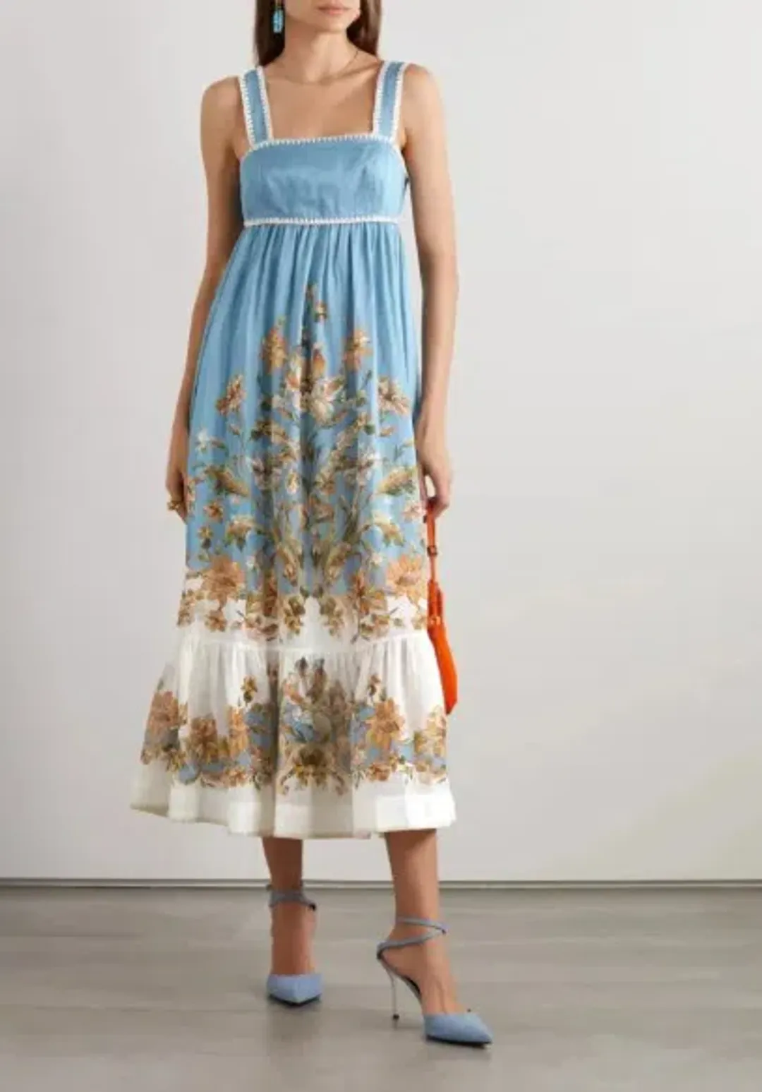 Zimmermann Chintz Tiered Midi Dress in Blue Floral Size 1 / AU 10 for rent on The Volte - main image