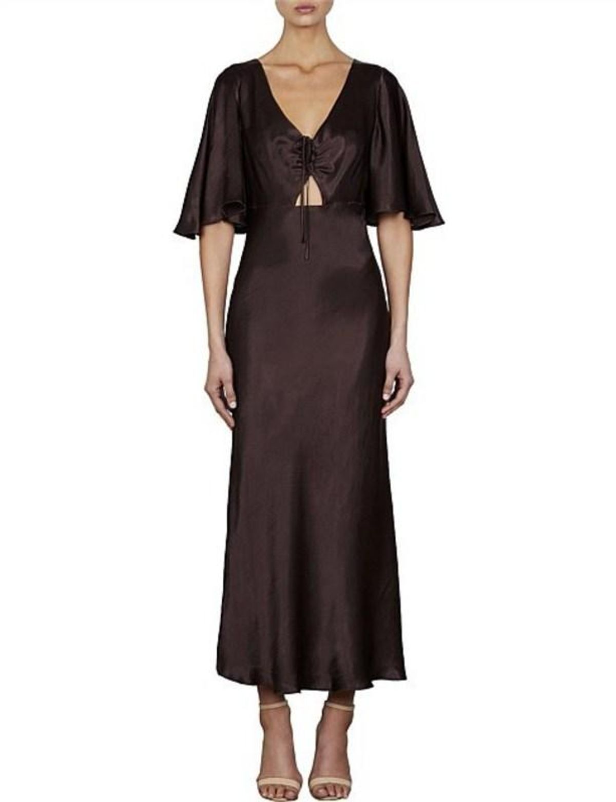 Shona Joy Wright Flutter Sleeve Bias Midi Dress Espresso Size 8 - Image 1