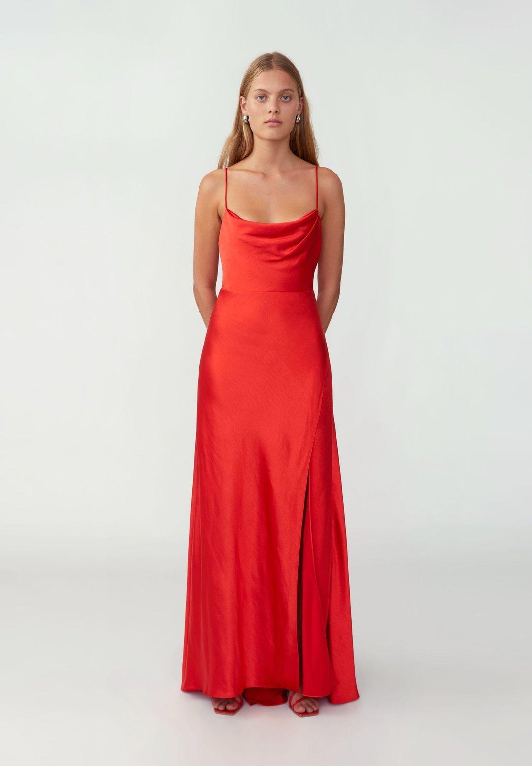 Fame & Partners Red Strappy Draped Gown Size 10 for rent on The Volte - main image