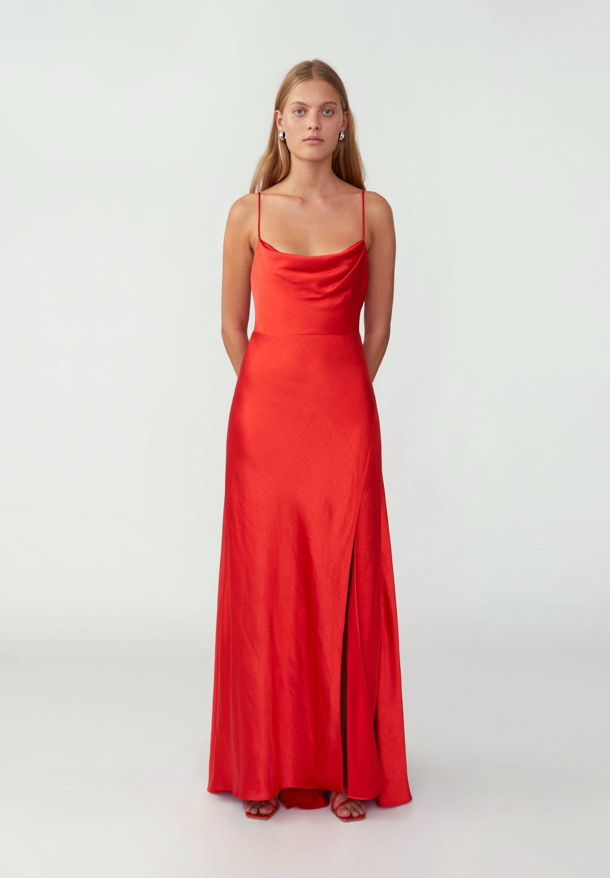Fame & Partners Red Strappy Draped Gown Size 10 for rent on The Volte - main image