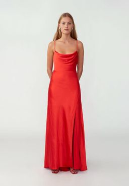 Fame & Partners Red Strappy Draped Gown Size 10 for rent on The Volte - image 1