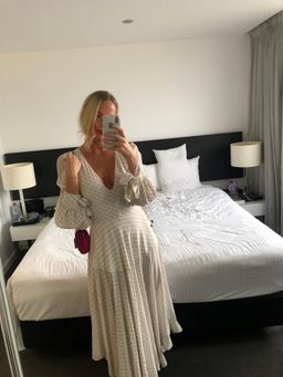 Stella McCartney Asymmetric Monogrammed Silk Deep V-neck Dress size 10 for rent on The Volte - image 4
