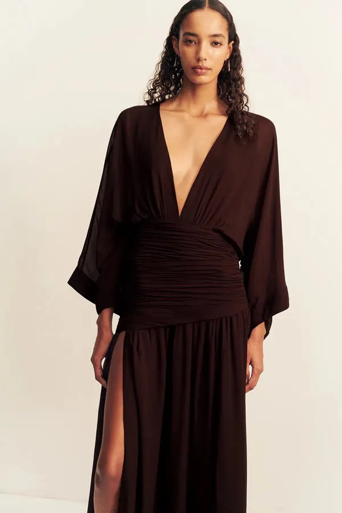Shona Joy Amina Flared Sleeve Plunged Maxi / Ristretto / Size 14 - Image 4