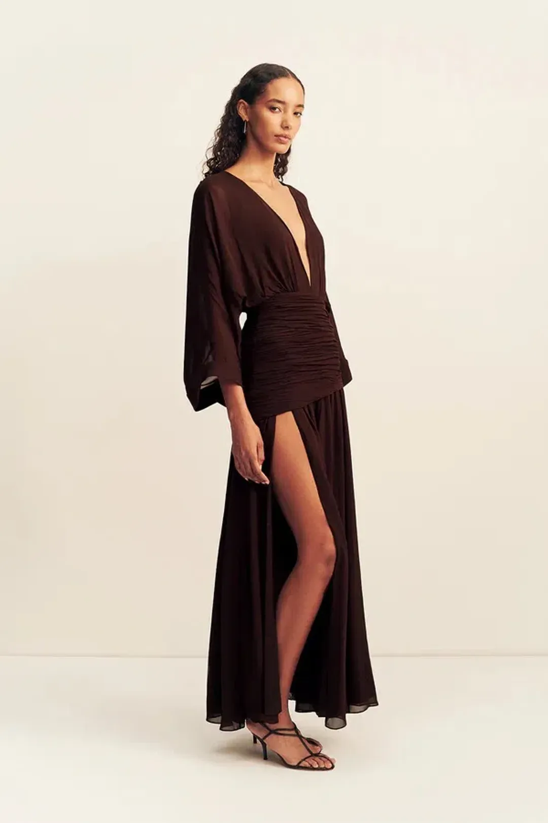 Shona Joy Amina Flared Sleeve Plunged Maxi / Ristretto / Size 14 for rent on The Volte - main image