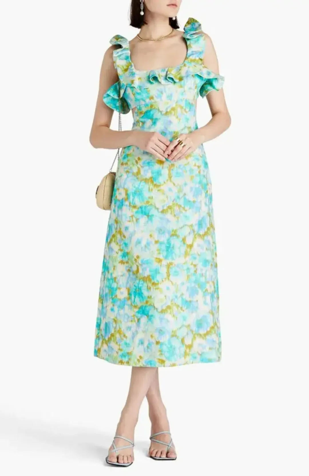 Zimmermann High Tide Frill Midi Dress Aqua Ikat size AU 10 / 1 for rent on The Volte - main image