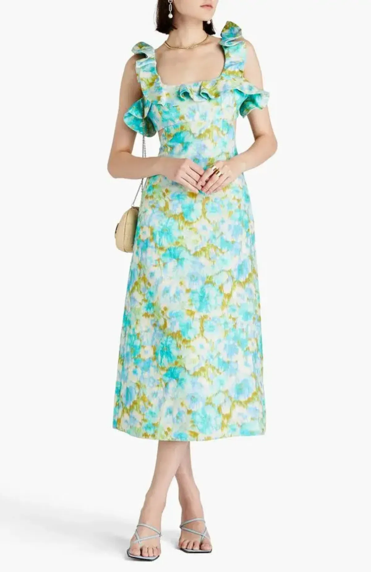 Zimmermann High Tide Frill Midi Dress Aqua Ikat size AU 10 / 1 for rent on The Volte - main image