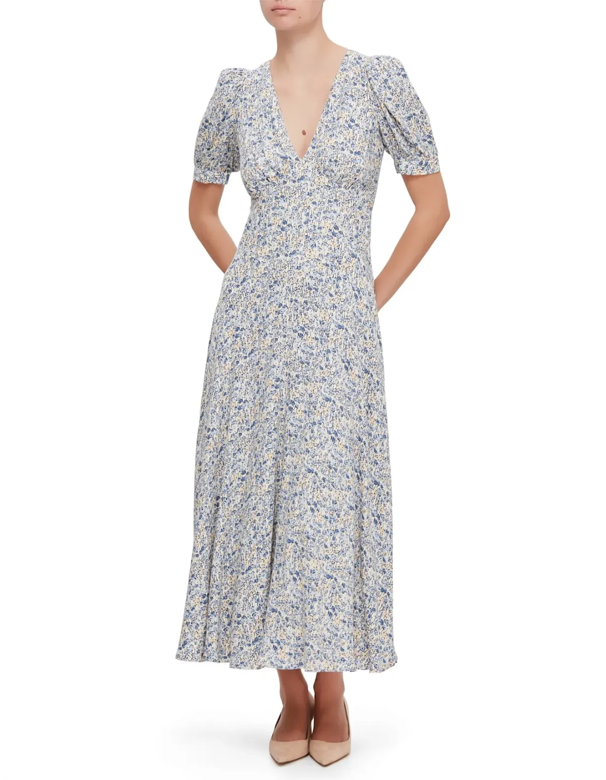 Reformation Naira SS V Neck Midi Dress Size 8 Dara Floral - Image 5