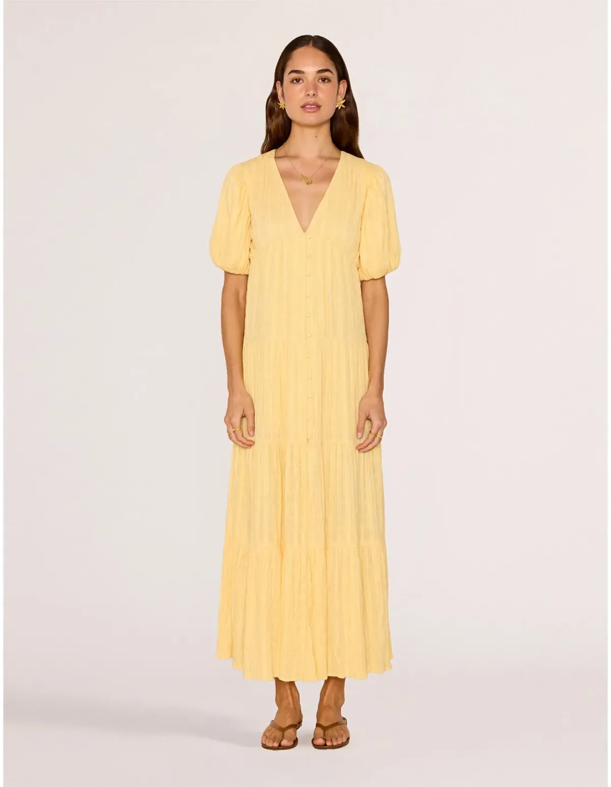 Minkpink Leon Tiered Maxi Dress Yellow Size L - Image 1