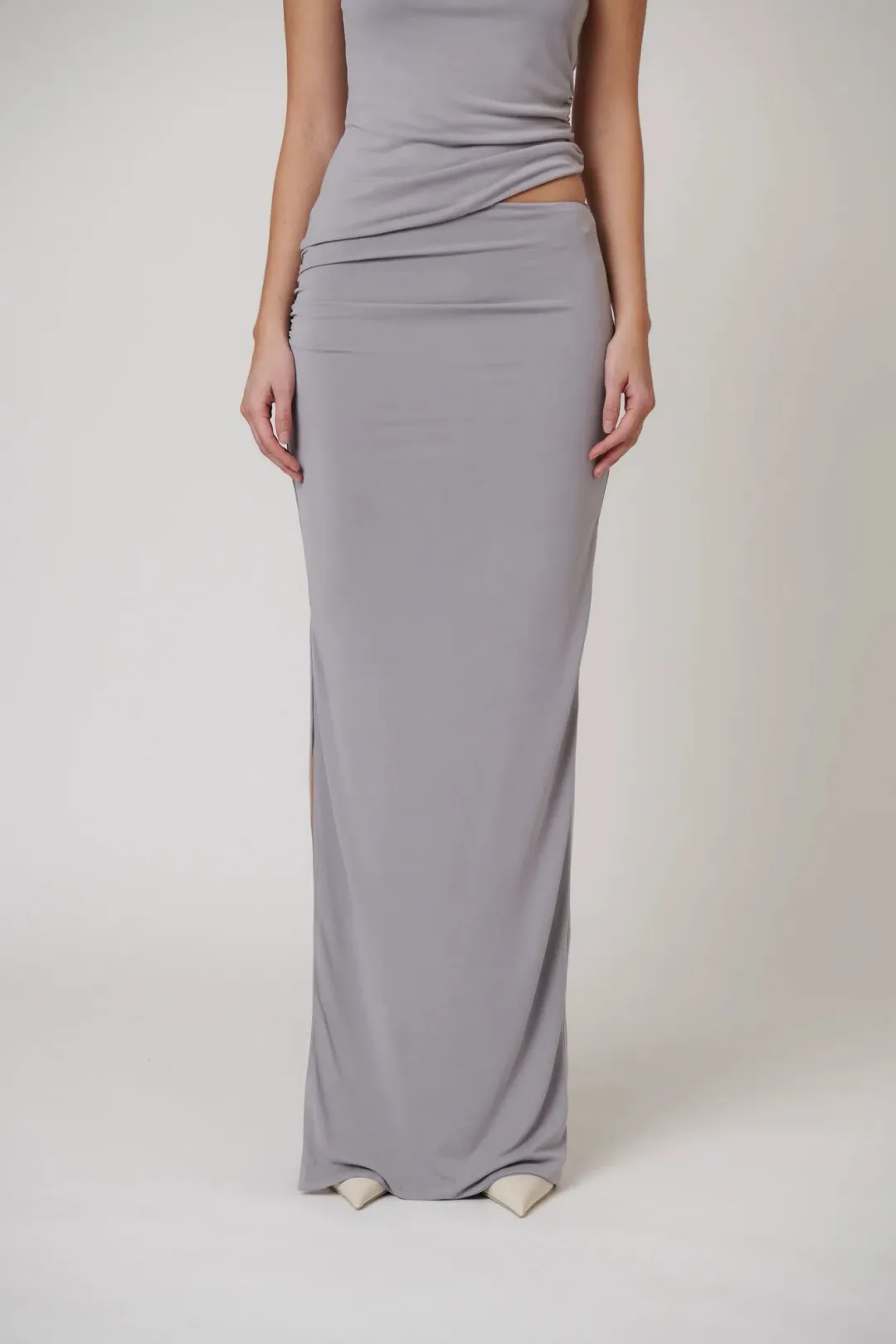 Bayse Maia Draped Maxi Skirt Blue Steel Size 8 / S — Races, Cocktail, Wedding Guest for rent on The Volte - main image