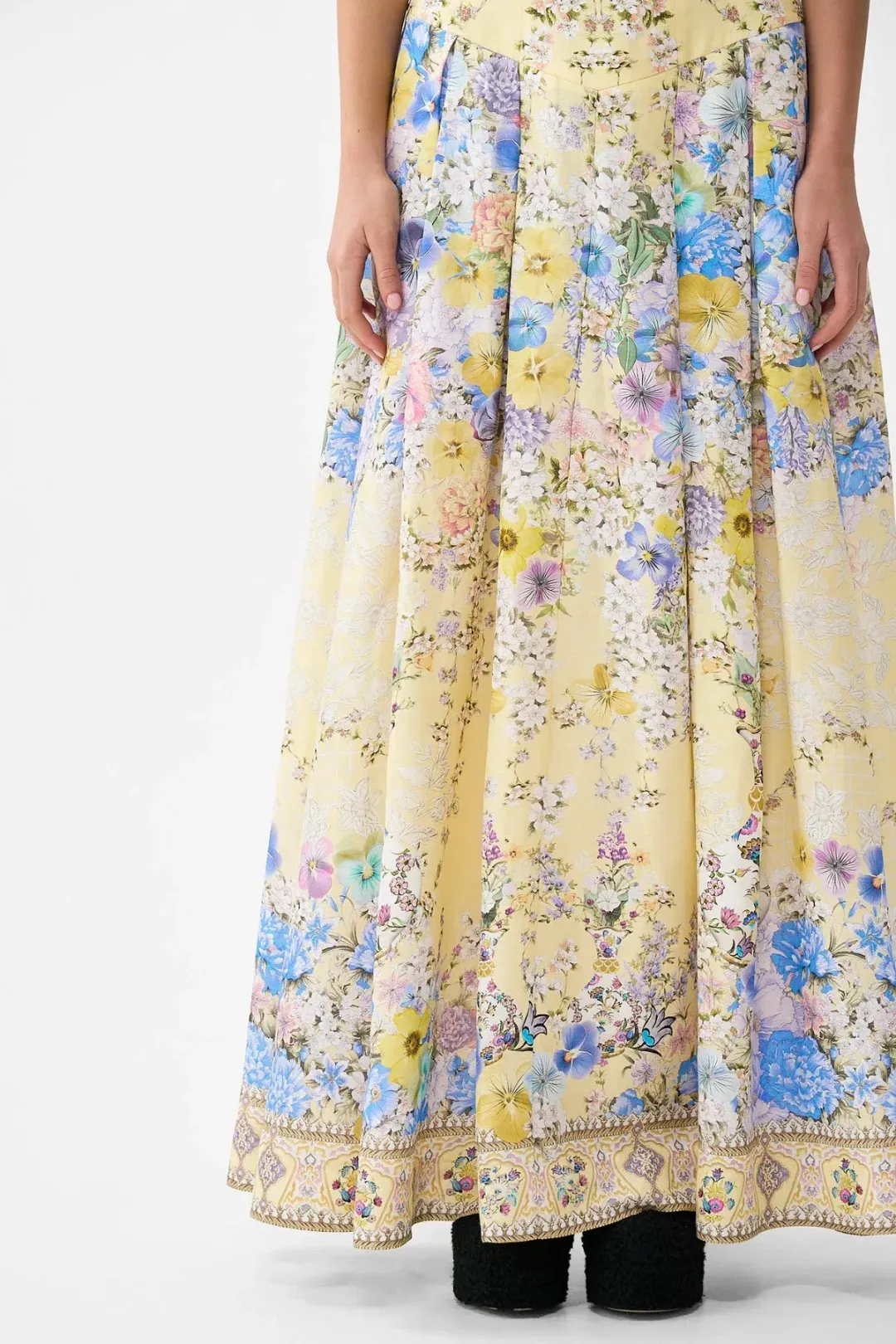 Camilla Darling Buds Corset Waist Maxi Skirt Yellow Floral Size 8 / XS — Races, Wedding Guest, Cocktail for rent on The Volte - main image