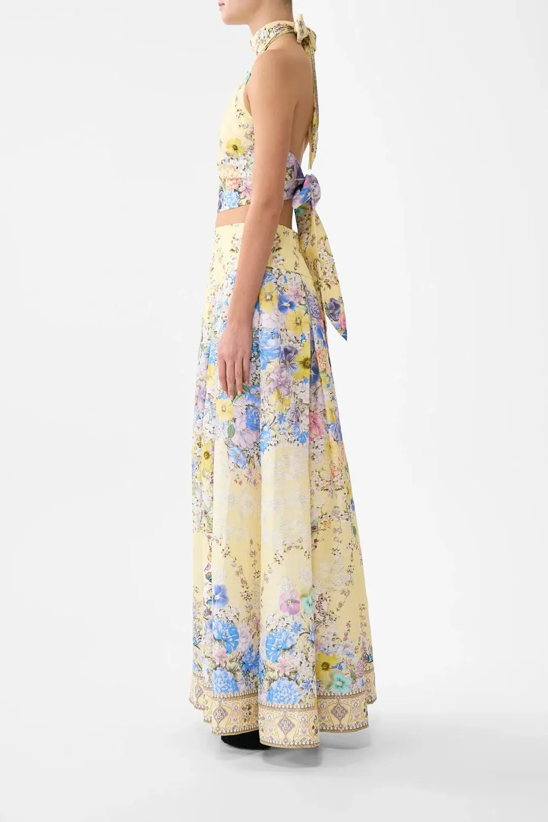 Camilla Darling Buds Corset Waist Maxi Skirt Yellow Floral Size 8 / XS — Races, Wedding Guest, Cocktail for rent on The Volte - main image