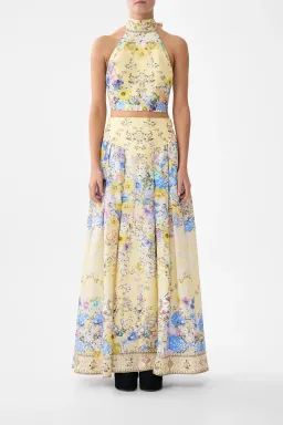 Camilla Darling Buds Corset Waist Maxi Skirt Yellow Floral Size 8 / XS — Races, Wedding Guest, Cocktail for rent on The Volte - image 1