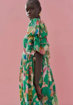 Alémais Arlo Puff Sleeve Midi Green Print Size 12 for rent on The Volte - image 2