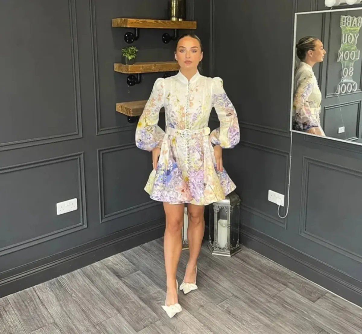 Zimmermann Rhythmic Buttoned Mini Dress in Floral Size 4 AU 16 - Image 2