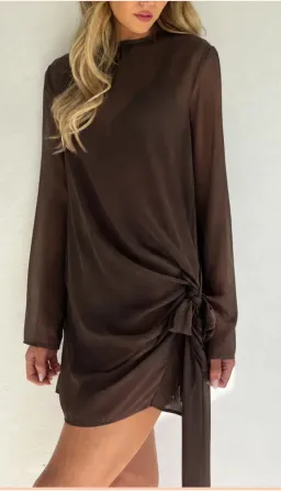 By Nicola Elodie Mini Dress in Chocolate Size 12 for rent on The Volte - image 9