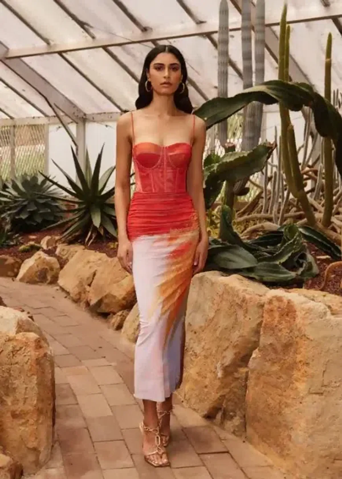 Rebecca Vallance Frida Corset Midi Dress Sunset Orange Size 6 AU - Image 2