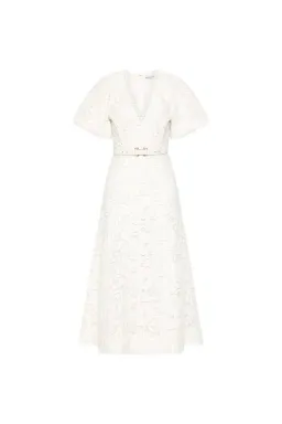 Rebecca Vallance Ginger Puff Sleeve Midi Dress Ivory White Size 6 AU for rent on The Volte - image 3
