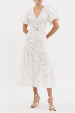 Rebecca Vallance Ginger Puff Sleeve Midi Dress Ivory White Size 6 AU for rent on The Volte - image 5