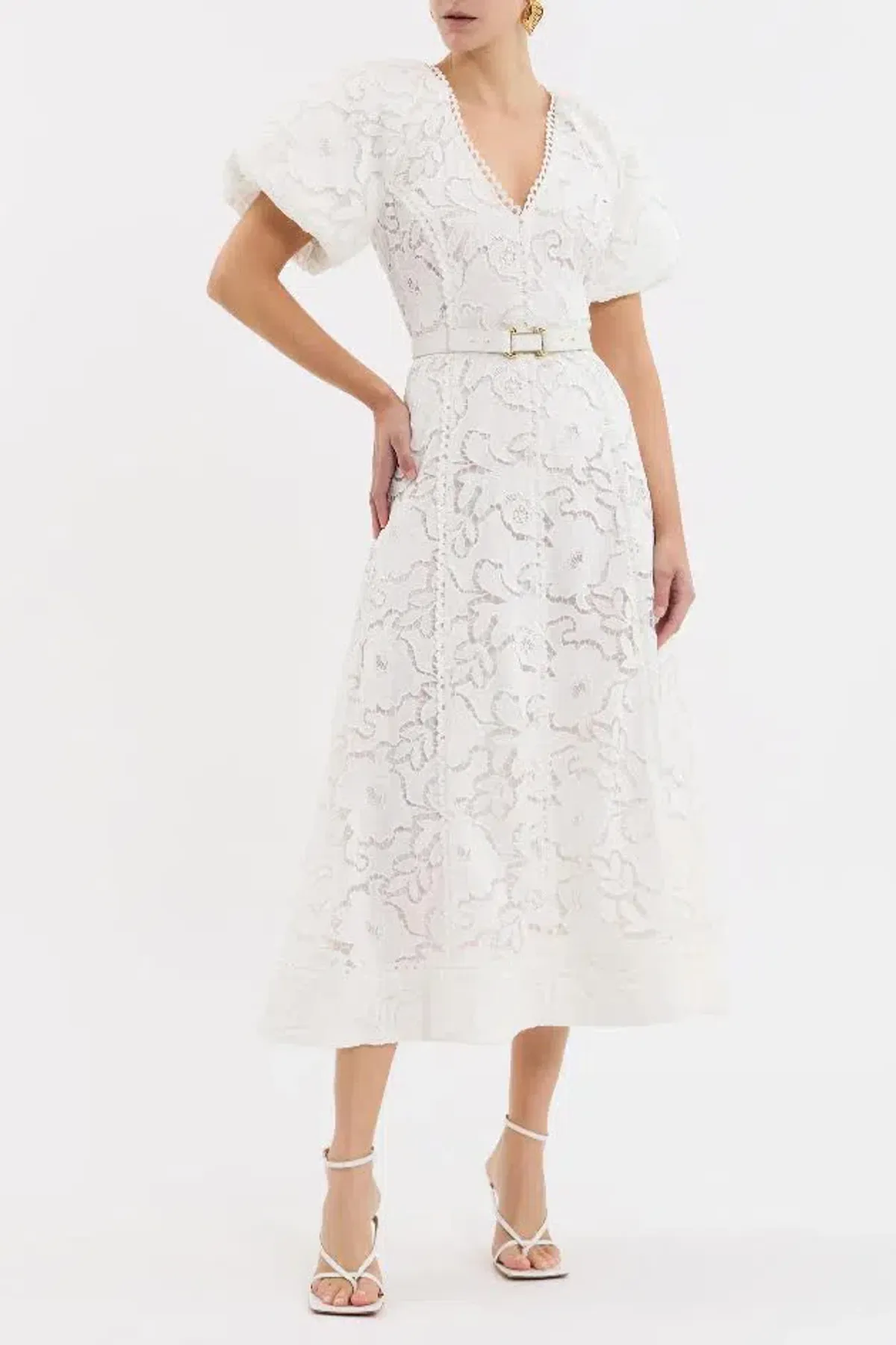 Rebecca Vallance Ginger Puff Sleeve Midi Dress Ivory White Size 6 AU - Image 4
