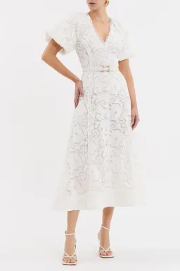 Rebecca Vallance Ginger Puff Sleeve Midi Dress Ivory White Size 6 AU for rent on The Volte - image 4