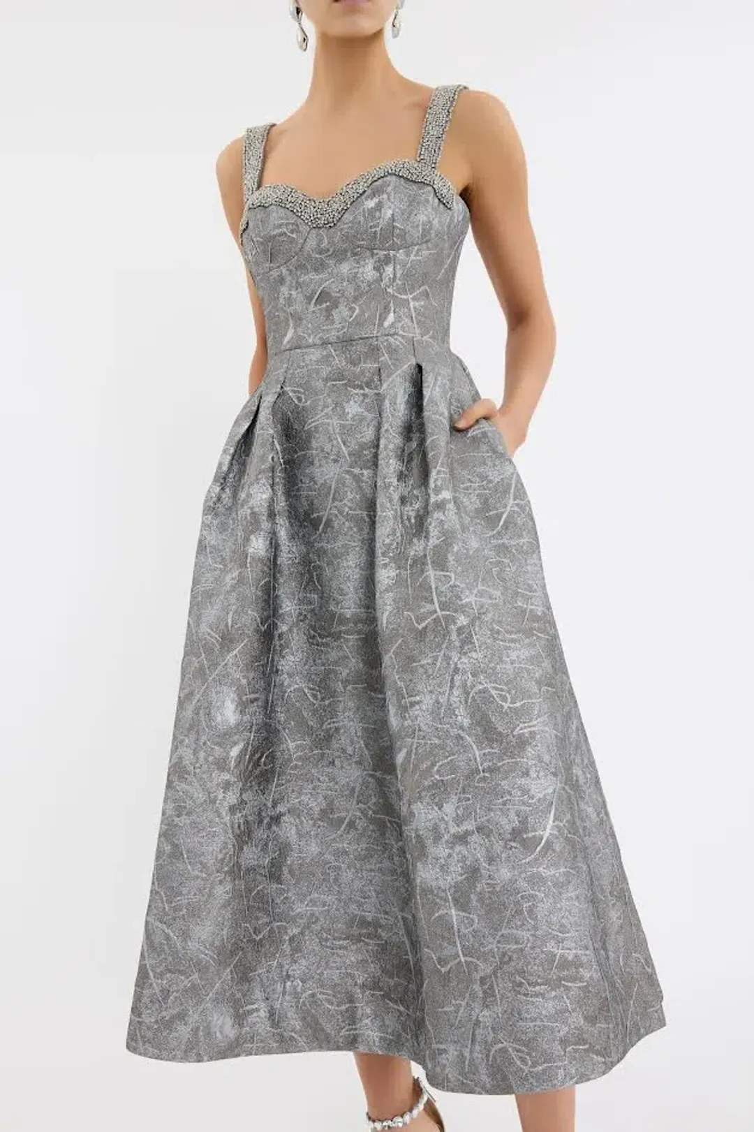 Rebecca Vallance Sterling Midi Dress Silver Size 12 AU for rent on The Volte - main image