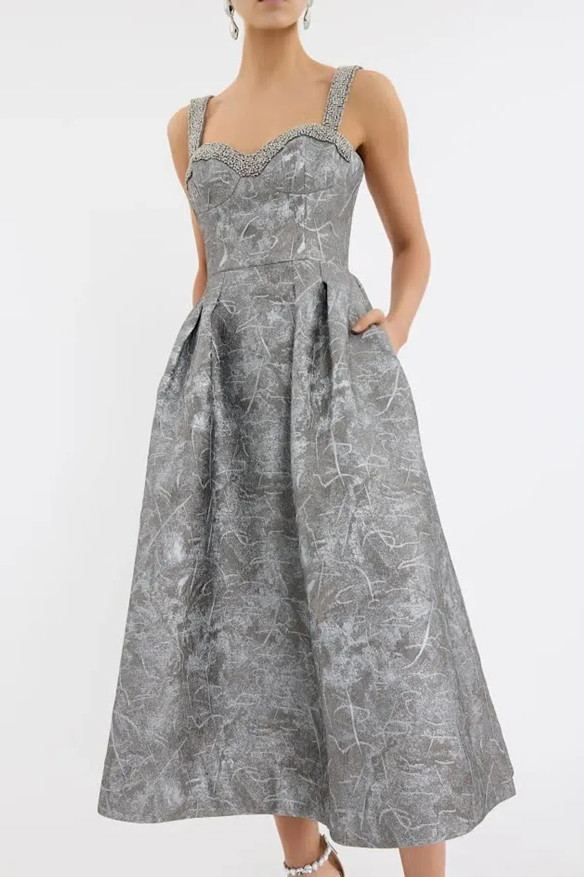 Rebecca Vallance Sterling Midi Dress Silver Size 12 AU - Image 3