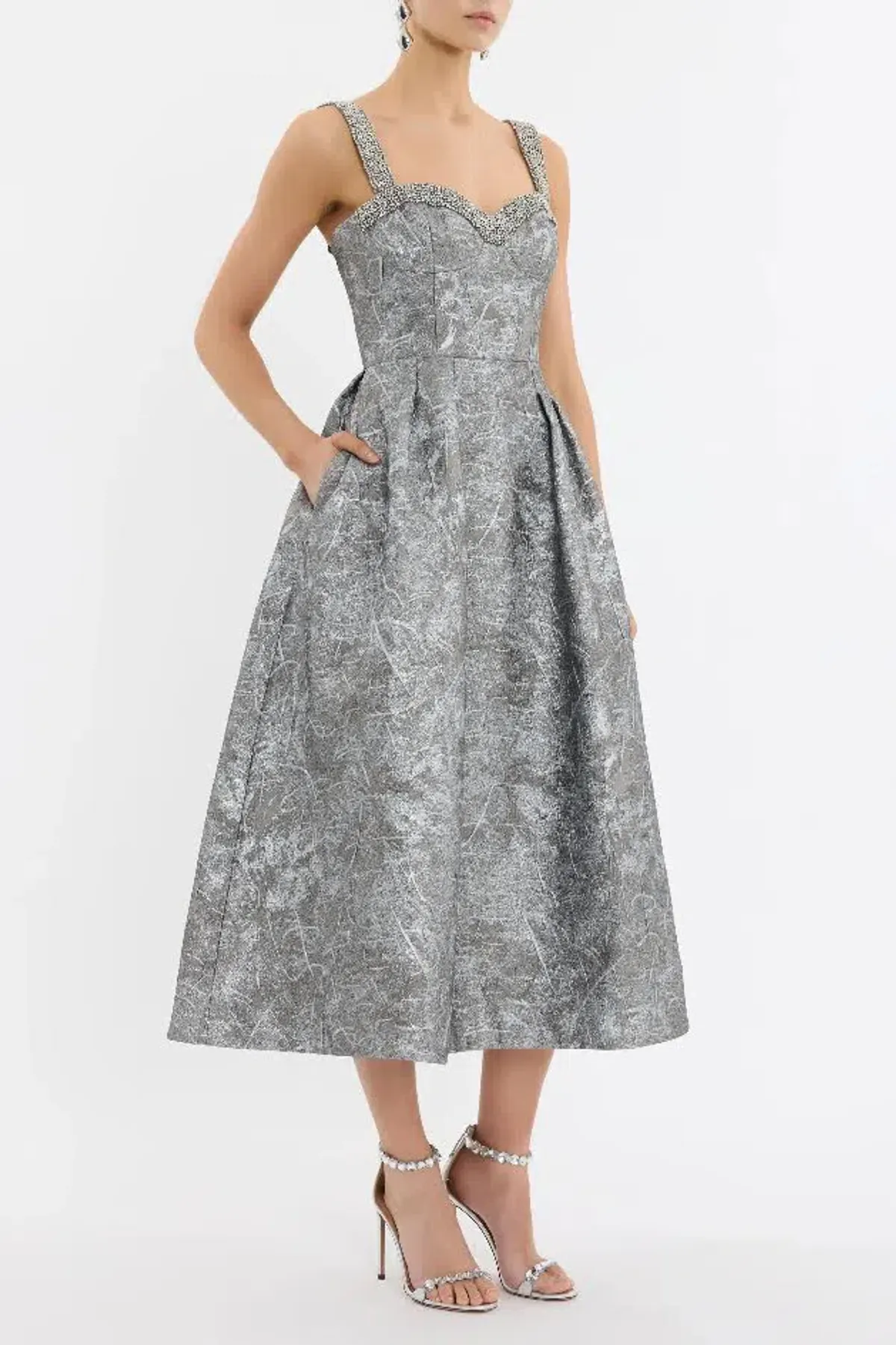 Rebecca Vallance Sterling Midi Dress Silver Size 12 AU - Image 8